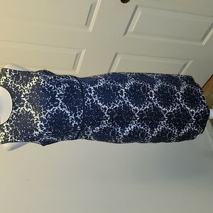 Boden Sheath Dress Blue Floral Size 10 Long Cotton Strech